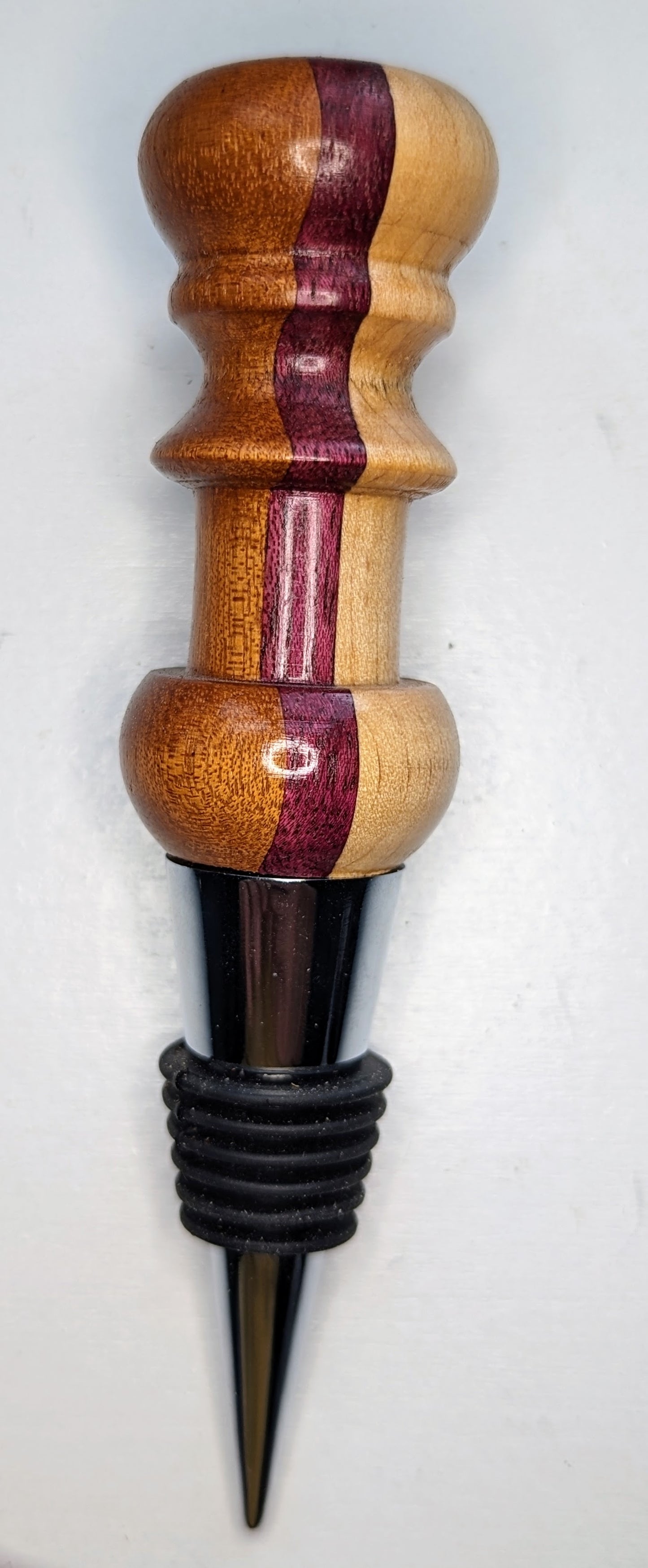 Walnut, Purpleheart and Ash wine stopper